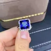Кластерные кольца привлекательно синий сапфир драгоценный кольцо Риал 925 Серебряные ювелирные изделия для женщин квадрат натуральный драгоценный день рождения подарка подарка