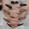 Falska naglar extra lång stilett ren svart färg mörk gel tips dekoration hand dummy falsk pinne på strass