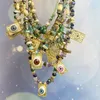 Chains Style Multi Color Braided Rope Star Moon Heart Hand Eye Charm Necklace Unique Mix Stone 18K Gold Cotton Cord Jewelry Finding