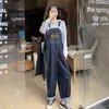 Kvinnors jumpsuits Rompers S-5XL Women's Overalls Korean Style Cartoon Embroidered Loose Denim Jumpsuit Kvinnlig casual bredben rak Jean Romper 230426