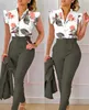 Kvinnors tvåbitar byxor Summer Fashion Print Two Piece Set Women Casual Office Ladies Button Flying Sleeve Shirt Pants Two Piece Set Women 230425