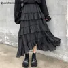 Robes Qiukichonson Midi jupes longues femmes jupe Maxi Goth Lolita été taille haute asymétrique haut bas froncé jupes à volants rok