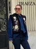 Coletes femininas trafza outono moda mulher colete vintage v pescoço colete bordado sem mangas jaqueta quente feminino casual cardigan 231124