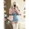 Abiti casual Donna Coreano Chic Patchwork Stampa Mini aderente Y2k Spalle scoperte Ragazze dolci Rosa Blu Pieghe Abito a pieghe 2023 Estate