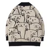 Männer Pullover Harajuku Cartoon Katze Strickjacke Pullover Männer Streetwear Muster College Strickwaren Lässig Gestrickte Japanische Strickjacke Frauen Unisex 231124