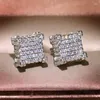 Stud Earrings Handmade Hip Hop 925 Sterling Silver Pave Simulated Diamond Wedding For Men Women Plated Yellow Gold Jewelry