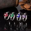 Ringos de cluster Daiwujan 925 Sterling Silver Emerald Amethyst for Women Ruby Sapphire Tanzanite Jóias de noivado de casamento de anel ajustável