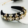 Luxury Velvet Full Diamonds Pearl Sponge Headband Fashion Hair Accessories Women Court Style Party Hairband Hair Band Hoop Girl