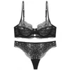 Ensembles de soutiens-gorge Sexy ultra-mince dentelle transparente soutien-gorge et string ensemble sous-vêtements avec Push Up femmes Lingerie française sans doublure B C D tasse 230426