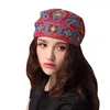 Wide Brim Hats Women Ethnic Vintage Chinese Style Flowers Bandanas Print Hat Fashion India Hijab For Beanie Wrap Cap Headwear