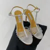 High Aquazzura Heeled Crystal Decorative Party Dinner Dress Shoes Designer Women's Stiletto Sandaler Factory Factorewear 35-41with Box Original Kvalitet