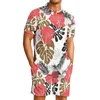 Herrspårar polynesiska tribal pohnpei totem tatuering tryck avslappnad plumeria kort ärm skjorta strand shorts snabbtorkande 2-stycken set