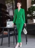 Women's Suits Blazers High Quality Pant Suit Ladies Green Blue Apricot Women Business Work Wear Formal 2 Piece Set Female Blazer Jacket And Trouser 230426