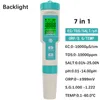 Medidores de pH Medidor de pH digital 7 en 1 con dientes azules PH/TDS/EC/ORP/Salinidad/SG/TEMP Medidor Monitor de calidad del agua Probador Acuarios de agua potable 230426