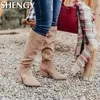 Boots Winter Women Shoes Sexy High Pointed Toe Solid Color Slip-On Flock Warm Over The Knee Boots Ladies Mature Party Elegant Boots 231124