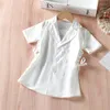 Mädchen Kleider 2-7 Jahre Kinder Mantel Kleid Kurzarm Umlegekragen Knopfverschluss Seitenschnürung Mädchen Casual Daily Shirt