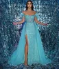 Sparkly Mermaid Prom Dresses Sleeveless V Neck Off Shoulder Appliques Sequins Beaded Floor Length 3D Lace Side Slit Evening Dress Bridal Gowns Plus Size Custom Made