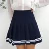 Skirts Preppy Pleated Skirt Female Student Short Striped Navy Style Solid Color Sweet A-line High Waist Half