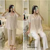 Vêtements de nuit pour femmes Spring Summer Pyjamas Femmes Pantalons à manches courtes Costume Coton Rayon VNE Coréen Home Wear Set Grande Taille Dames Vêtements de nuit