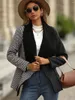 Женские куртки M Женщины осень зима маленький костюм Houndstooth Colorblock Short Fold Over Collar Jacket для моды