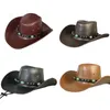 Berretti 50JB Cappello da cowboy in pelle PU Donna Uomo Festa di Natale tibetana Banchetto americano per adulti