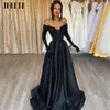 JEHETH noir arabe paillettes hors de l'épaule robe de soirée dubaï femmes robe de soirée formelle pour invité de plage sans manches