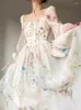 Casual Dresses French Elegant Floral Dress Maxi Chiffon Long Sleeve Evening Party Woman Beach Fairy Korean 2023 Summer Tunic Frocks