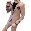 Men's Suits White Elegant British Style Mens Slim Fit With Pants Pink 2 Piece Grey Clothing 2024 Embroidered Prom Wedding Party Wear