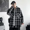 Jaquetas masculinas 2023 jaqueta de lã moda preto e branco xadrez de manga comprida casaco casual solto coreano retro outerwear streetwear 3xl