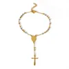 Bransoletki Bracelety Charm Long Tassel Cross Cross Bransoletka dla kobiet biżuteria stalowe koraliki różańce bransoletki Choker łańcuch bransoletka chrześcijańska religia Z0426