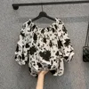 Kvinnors blusar 2023 Överdimensionerad M-4XL Chiffon Female Summer Fashion Off Shoulder Short Sleeve Larg Shirt Blus Women Floral Print Top