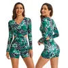 Costumi da bagno da donna Costume intero da donna Boyleg Rashguard Protezione dai raggi UV Manica lunga Cerniera Nuoto Costume da bagno da surf Muta da immersione