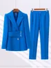 بدلات المرأة بليزرز عالية الجودة بدلة بانت سيدات أخضر زرقاء المشمش المرأة العمل ارتداء الرسمية 2 قطعة سترة السترة الإناث والبنطلون 230426