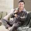 Pijamas masculinos inverno meia idade loungewear homens idosos pijamas grosso velo avô conforto casa roupas conjunto fora do desgaste