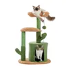 Scratchers Cactus Cat Tree Tower med Sisal Covered Scratching Post Mysig lägenhet Plush Abboror och fluffiga bollar för inomhuskatter 32 tum