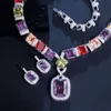 Beaded Necklaces CWWZircons Multi Color Purple Cubic Zirconia Big Square Drop Luxury Wedding Bridal Necklace Earrings Costume Jewelry Set T569 231124