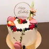 Forniture festive 1Pc Happy Birthday Cake Topper Anello rotondo Quadrato Bandiere acriliche Cottura Bambini Artigianato in metallo per adulti Decorazione a cerchio Trasparente