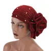 Hijabs Fashion Women Cap Muslim Cotton Faux Pearl Decor Big Flower Women Muslim Hijab Turban Hat Head Wrap Cap 230426