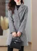 Women's Wool Blends Yitimoky Vintage Long Jacket For Women Fall Winter 2023 Korean Fashion Casual Coats Office Ladies Slim Sleeve 231124