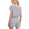 Women's Jumpsuits Rompers Casual Striped Short-Sleeved Jumpsuit Spring Summer Women's Round Neck Short-Sleeved T-Shirt Red Blue Stripe Jumpsuit S 230426