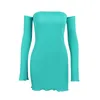 Casual Dresses Open Back Off-Shoulder Ladies Cute Slash Neck BodyCon Wrap Pullover Solid 2023 Women Flear Hleeve Dress Club Streetwear