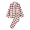 Men's Sleepwear And Women's Pajamas Set Comfortable Plaid Long Sleeve Pajama Pants Family Mens Polyester