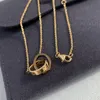 Kärlekshalsband för kvinnor Double Ring Designer Gold Plated 18k T0p Kvalitet Officiella reproduktioner Klassisk stil Present till flickvän med ruta 005