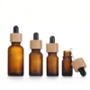 30 ml Frosted Amber Glass Droper Bottle With Bamboo Cap 1oz Wood Essential Oil Bottles Mthsh