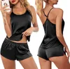 Vêtements de nuit pour femmes Vêtements de nuit pour femmes Sexy Dentelle Satin Ensembles de pyjama Vêtements de nuit Sans manches TopsShorts 2 Pcs Ensembles Ensembles de pyjama pour femmes Pijama 230425