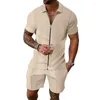 Fatos de treino masculino moda waffle jaqueta define manga curta topo e shorts conjunto de 2 peças verão casual tops terno