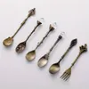 Dinnerware Sets 6pcs Vintage Spoons Fork Royal Style Gold Carved Coffee Tea Spoon Fruit Prikkers Dessert Cutlery Set Kitchen Tool