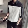 Men's Casual Shirts Men Dress Patchwork Fashion Office Social Business Interview Collared Shirt Half Sleeve White Black Work ClothesMen's