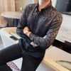 Men's Casual Shirts 4XL-M High-end Luxury Leopard Print Long-sleeved Shirt Trendy Slim-fit Business Dress For Men