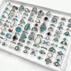 Кластерные кольца 50100pcsslot Винтаж Boho Blue Stone Burquoise Rings для женщин Оптовые стили микш